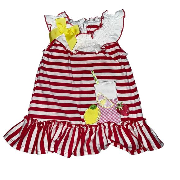 Bonnie Jean Baby summer Lemonade strawberry ruffled red and white top 12 months - Picture 2 of 7